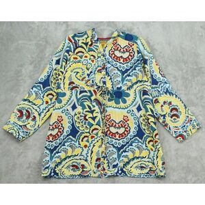 Johnny Was Blouse Womens Small Paisley Silk Hooded Drawstring Relaxed Boho Artsy